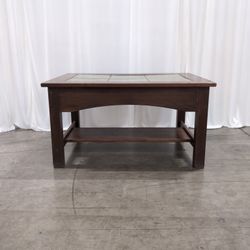 Dark Wood Tile Top Coffee Table with Shelf