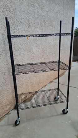 3-Tier Black Wire Shelving Rack on Wheels