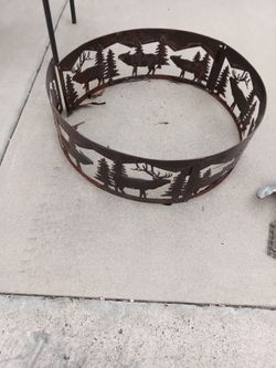 Metal Fire Pit Ring with Elk and Tree Cutouts