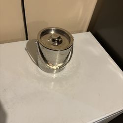 Vintage hammered stainless steel ice bucket