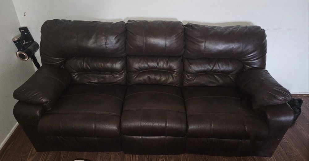 Brown Leather Reclining Sofa