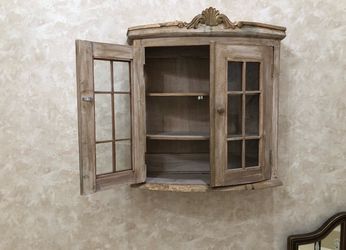 Rustic Farmhouse Wall Curio Cabinet with Glass Doors