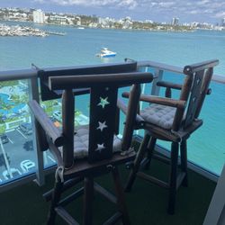 Patio/Balcony Folding Table with Two Swivel Bar Chairs – Like New