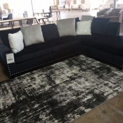 Black Velvet Sectional With Pillows 