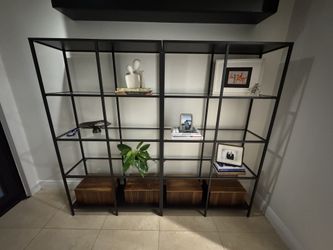 IKEA Shelves & 4 Container Store Wooden Boxes