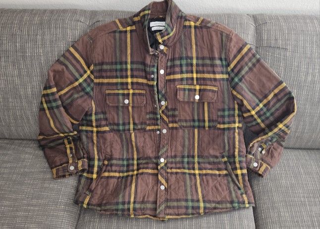Urban Outfitters Mens Size Large Brown Check Quilted Shirt