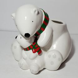 Polar Bear and Baby Planter Vase Winter