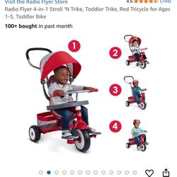 Radio Flyer 4-in-1 Stroll 'N Trike, Toddler Trike, Red Tricycle for Ages 1-5, Toddler Bike