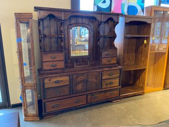 Vintage Large Solid Wood Dresser with Built-in Shelving