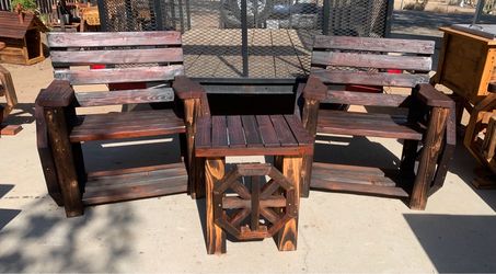 Rustic Wood Outdoor Bench Set with Table