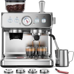 Double Boiler Espresso Machine with Grinder, 20 Bar Expresso Coffee Machines with Upgraded Anti-Clogging System, Professional Coffee Maker with Milk F