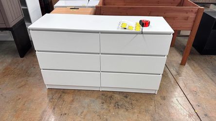 Miniyam 47.2" White 6 Drawer Wide Dresser for Bedroom, Modern Chest of Drawers with Smooth Slide Rails, Wooden Storage Cabinet for Living Room or Entr