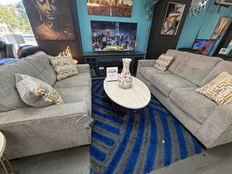 Ashley Gray Fabric Sofa and Loveseat Set