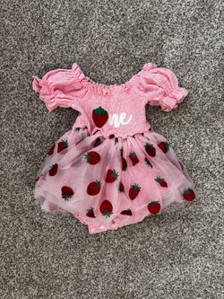 Baby Girl Strawberry First Birthday Tutu Romper