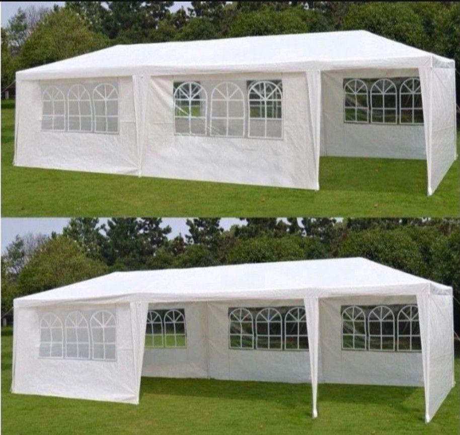 10'x 30' White Gazebo Wedding Party Tent Canopy with 6 Windows & 2 Sidewalls-8