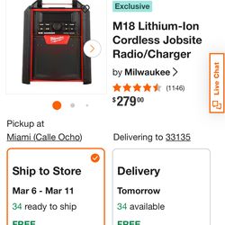 Milwaukee M18 Bluetooth Radio & Charger