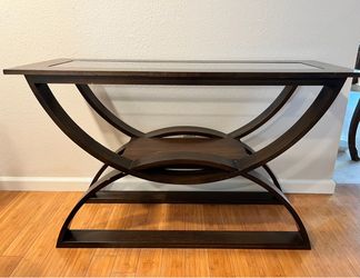Dark Wood Console Table with Glass Top