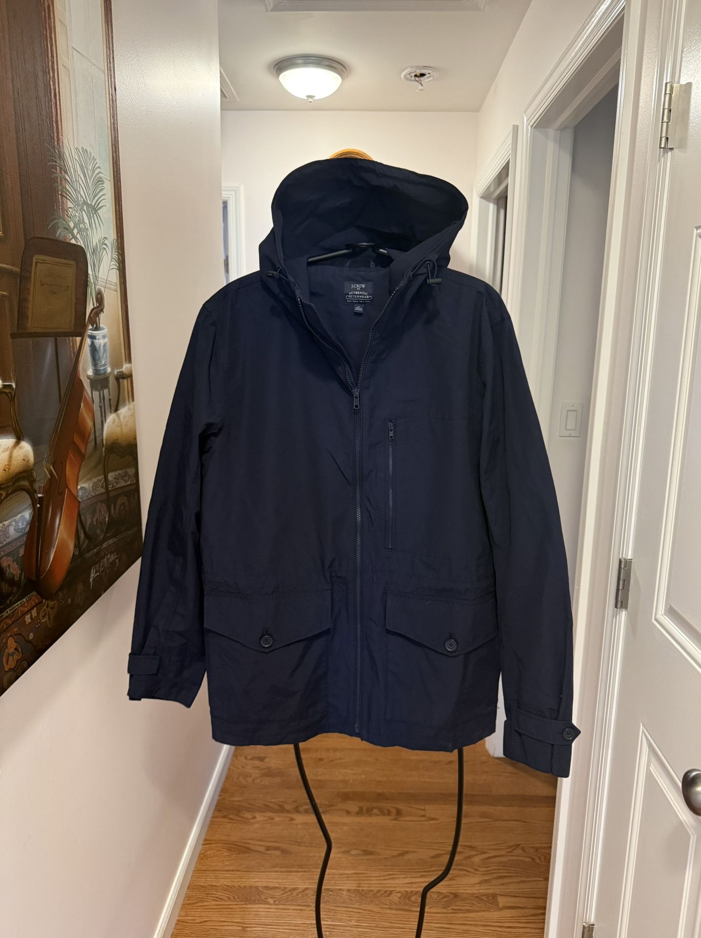 Men’s J. Crew Raincoat Windbreaker Parka Jacket Navy Blue Sz M GREAT CONDITION