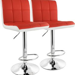 Elama 2 Piece Faux Leather Tufted Bar Stool in Red and White with Chrome Base