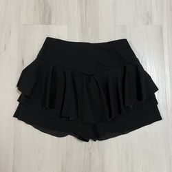 Black High Waist Ruffle Trim Skort