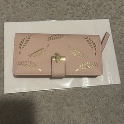 Blush Pink Wallet with Gold Leaf Design – Like New