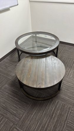 40” Wide Round Glass Top & Wood Base Coffee Table