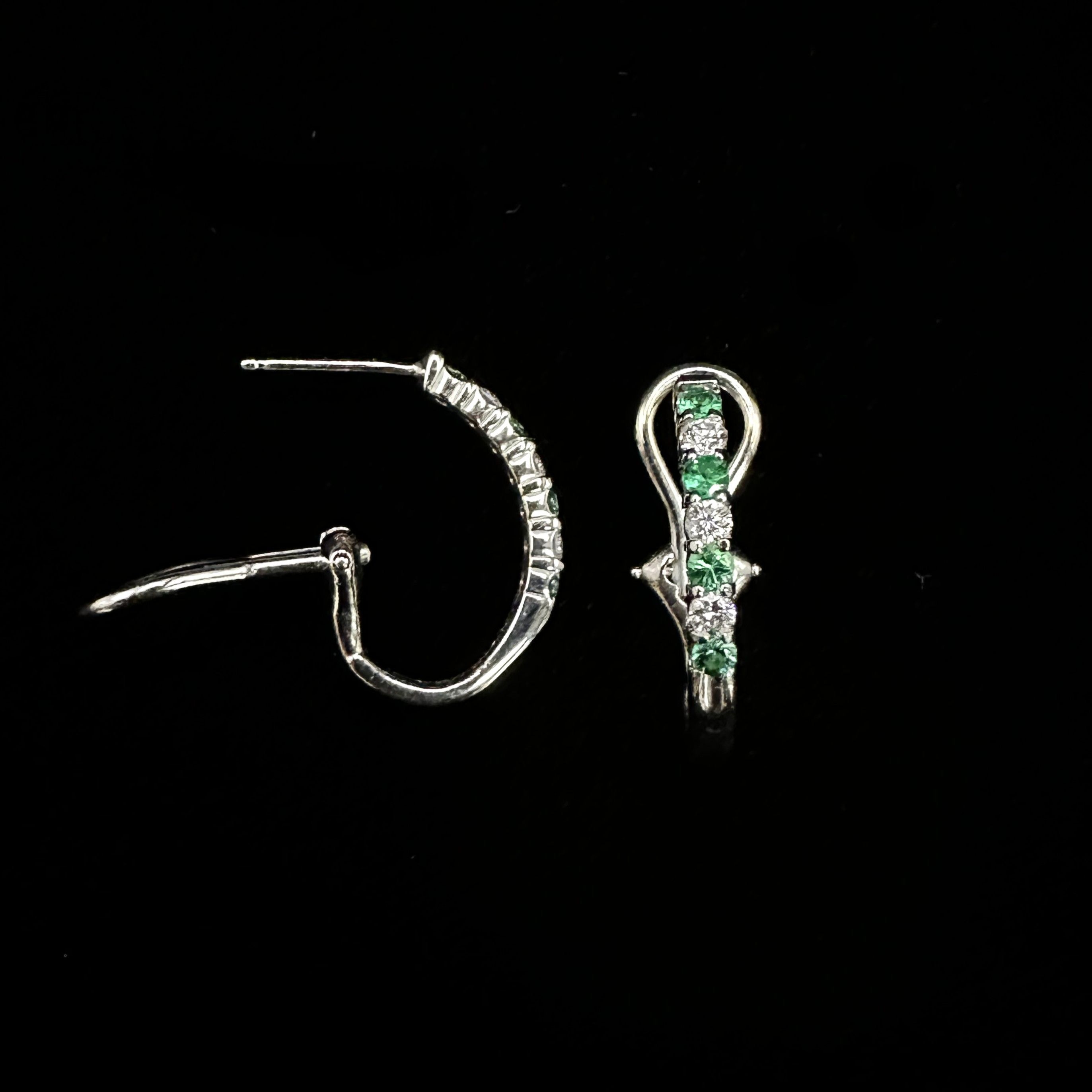 14K White Gold, Emerald & Diamond Hoop Earrings