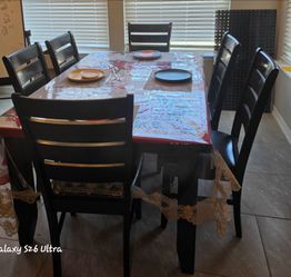 Black Wood Dining Table with 6 Chairs