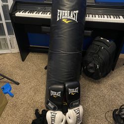 Everlast 100 Pound Punching Bag With Boxing Gloves , MMA Gloves, And Wrist Wraps