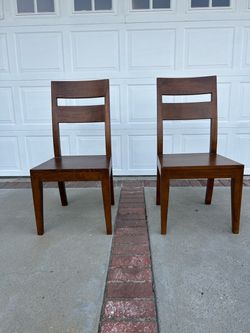 2 Crate and Barrel Basque Honey Wood Side Chairs