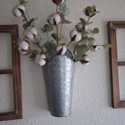 Metal Wall Vases With Artificial Cotton Plant