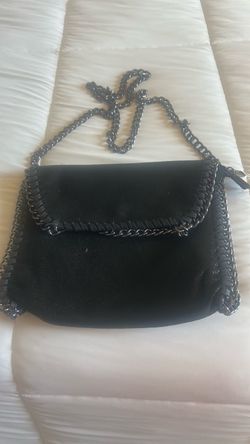 Black Suede Chain Trim Crossbody Bag
