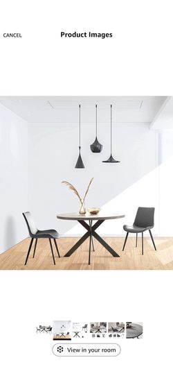 Round Dining Table for 4-6 People, 47" Modern Kitchen Table with Steel Legs, 2 leather chairs available