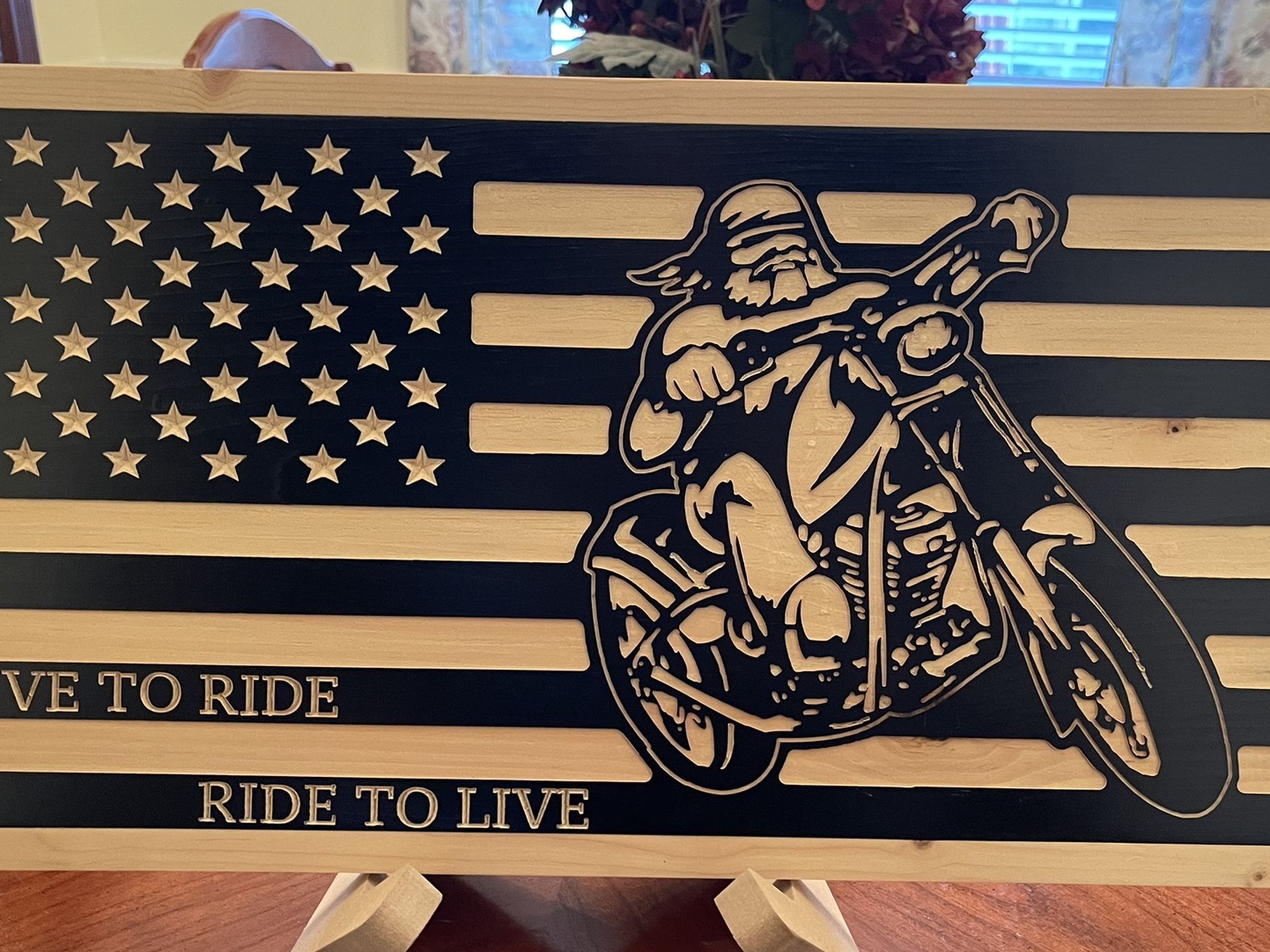 Live To ride Wood Flag 24.5” X 12.5”x .5” With Frame,All Products : American Fashion Style Bags On Sale