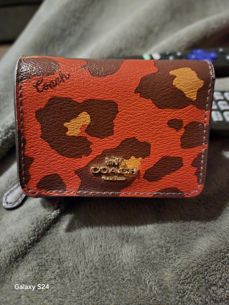Coach Small Trifold Wallet With Leopard Print
