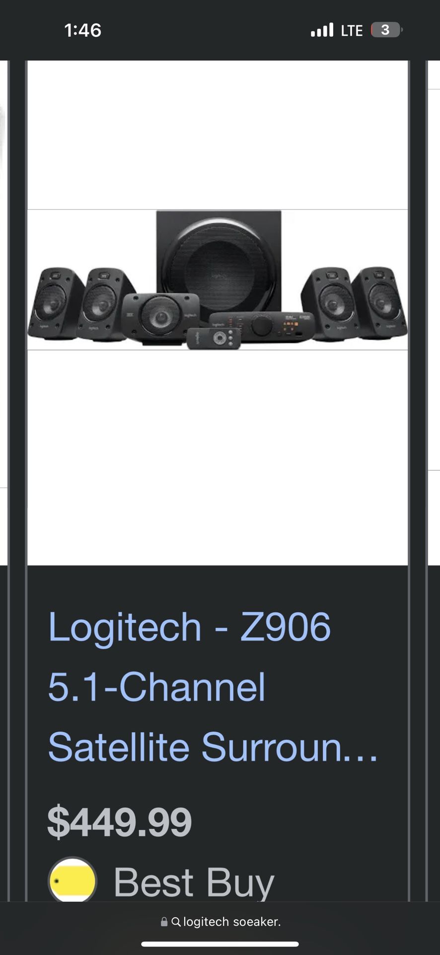 Logitech - Z906 5.1-Channel Satellite Surround Sound Speaker System (6-Piece) - Black