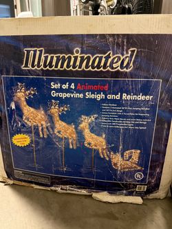 Illuminated Animated Grapevine Sleigh and Reindeer Set
