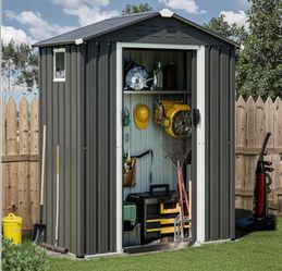 5x3 FT Metal Outdoor Garden Storage Shed,Waterproof Metal Garden Sheds with Window and Lockable Double Door,