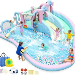 Giant Inflatable Water Slide, Water Obstacle Bounce House for Kid 3-6 Big Kids 8-12 with 950w Blower, Climbing Walls, Blow up Water Slides Outdoor Fun