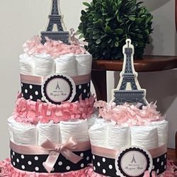 PARIS EIFFEL TOWER pink girl spring baby shower diaper cake centerpieces gift