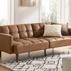 mopio Aaron 76.8" Couch, Small Futon Sofa Bed, Sleeper, Loveseat, Mid Century Modern Futon Couch, Sofa Cama, Couches for Living Room, Bedroom (Pecan B