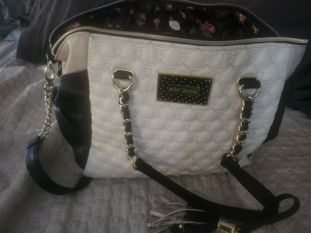 
Luv Betsey by Betsey Johnson Black and Pink Quilted Tote Bag Purse