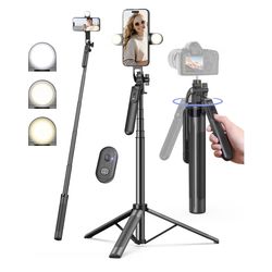 71" Phone Tripod,Tripod for iPhone with Fill Light and Rechargeable Remote,Aluminum Selfie Stick Phone Stand Compatible with Cell Phone/Camera/Ring Li
