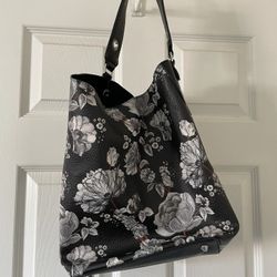 Women’s Medium Size Black Floral Tote Bag Shoulder Bag