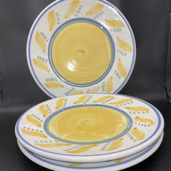 Three Luncheon Plates, Yellow, And Blue