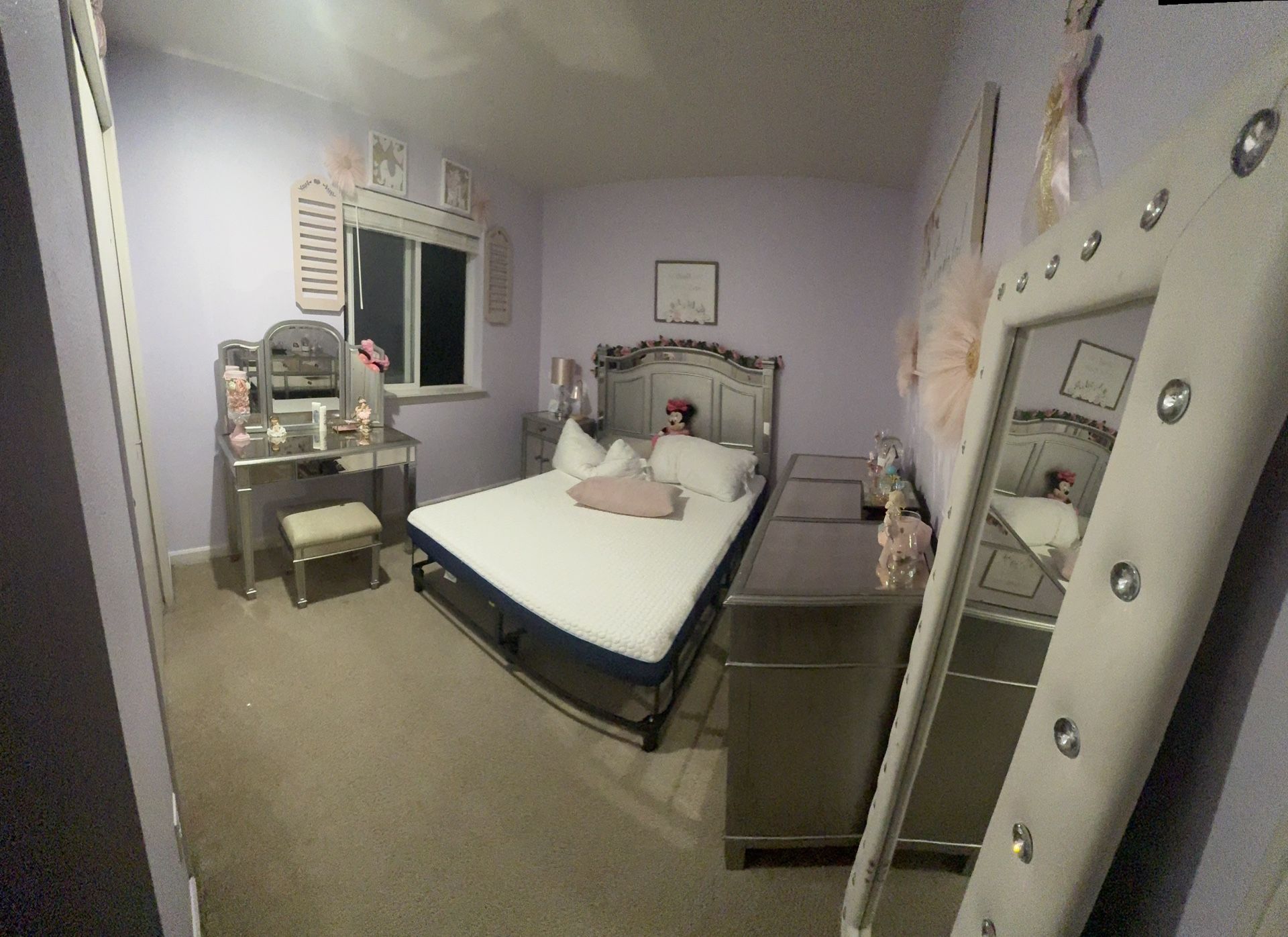 Pier 1 Hayworth Bed Backboard And Makeup Counter with Stool