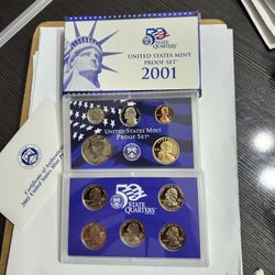 2001 U.S 10 Coin Proof Set With Certificate And Box