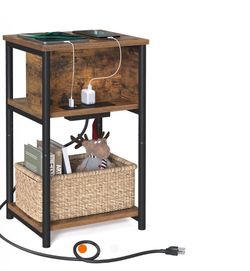 Industrial End Table with Built-In Charging Station