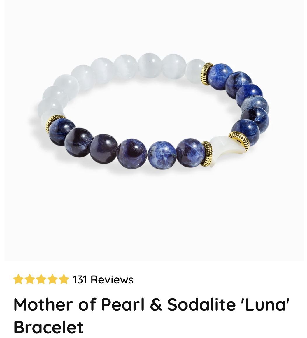 Brand New MOTHER OF PEARL, SELENITE & SODALITE “LUNA” BRACELET by EVOLVE MALA - Healing Gemstones - Size Small/Medium