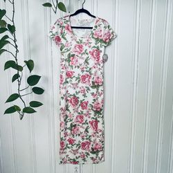 Jolie & Joy Women’s White and Pink Floral Short Sleeve Maxi Dress Size L